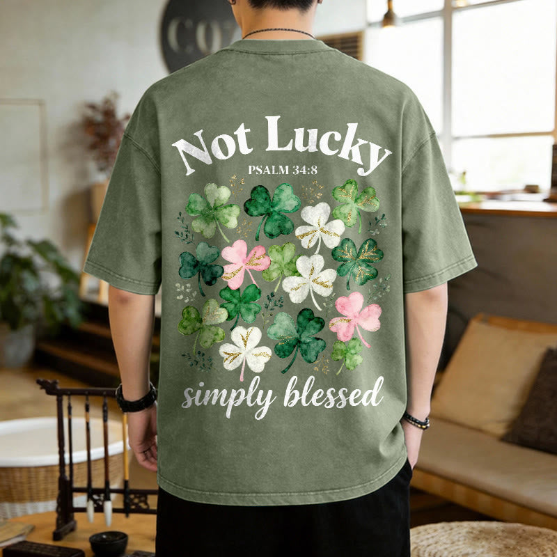Christianartworkshop Not Lucky Simply Blessed Psalm 34:8 Unisex Washed T-Shirt - image 3
