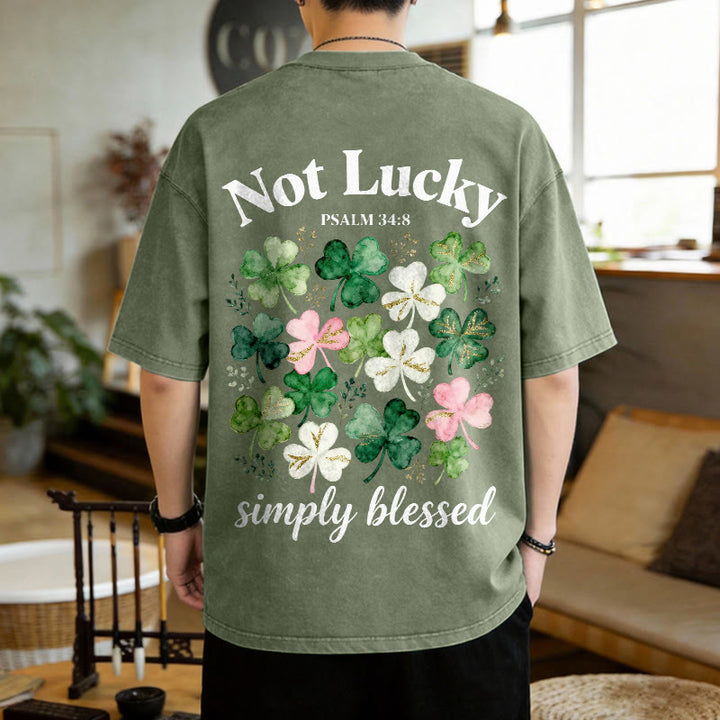 Christianartworkshop Not Lucky Simply Blessed Psalm 34:8 Unisex Washed T-Shirt - image 2