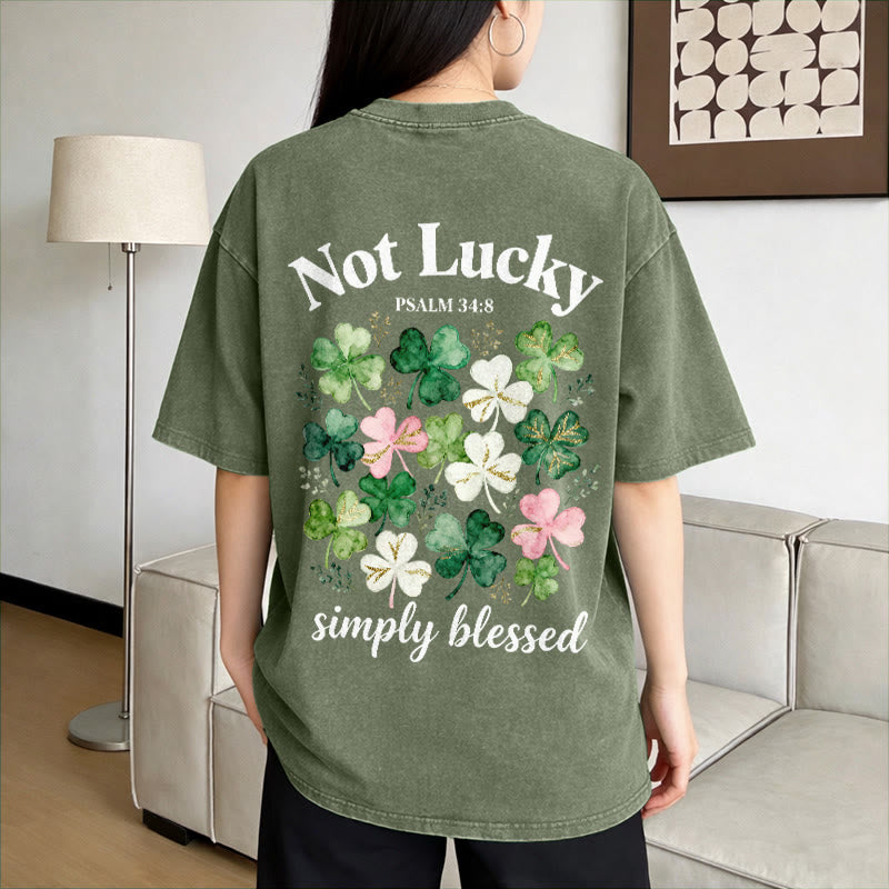 Christianartworkshop Not Lucky Simply Blessed Psalm 34:8 Unisex Washed T-Shirt - image 5