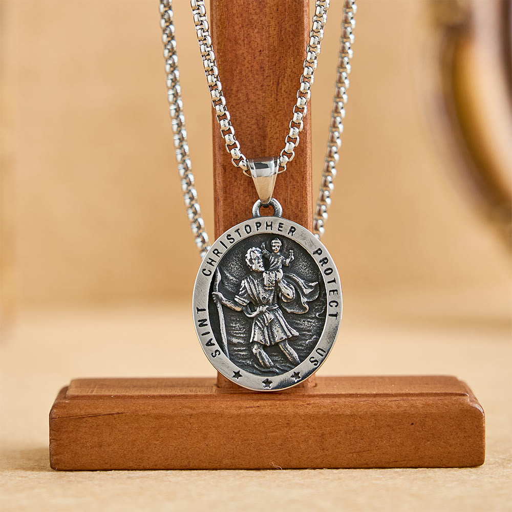 Christianartworkshop St. Christopher Protect Us Oval Medallion Necklace: Embody His Traveler’s Protection - image 1
