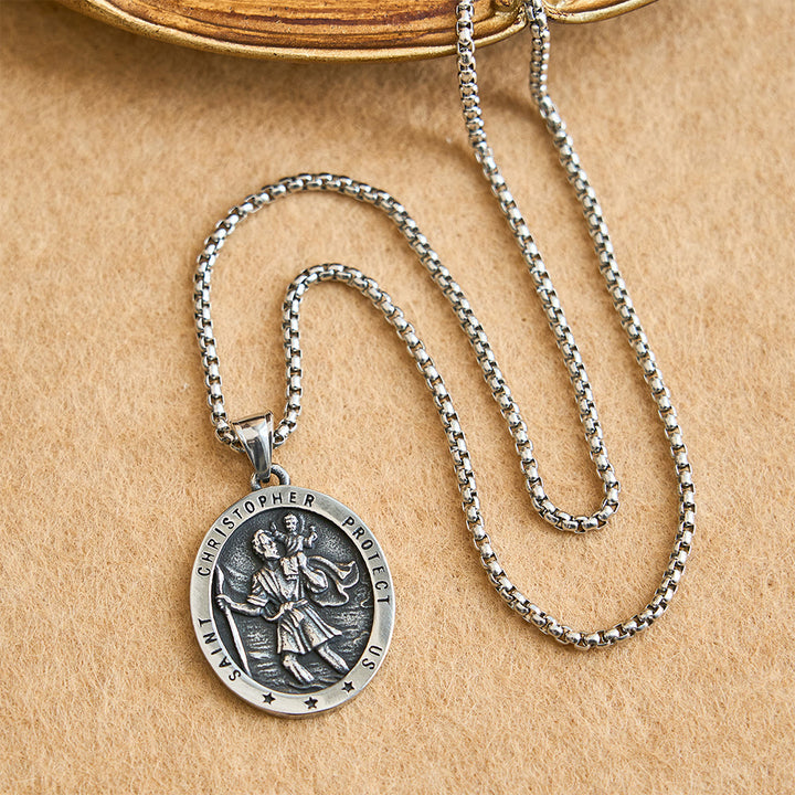 Christianartworkshop St. Christopher Protect Us Oval Medallion Necklace: Embody His Traveler’s Protection - image 3
