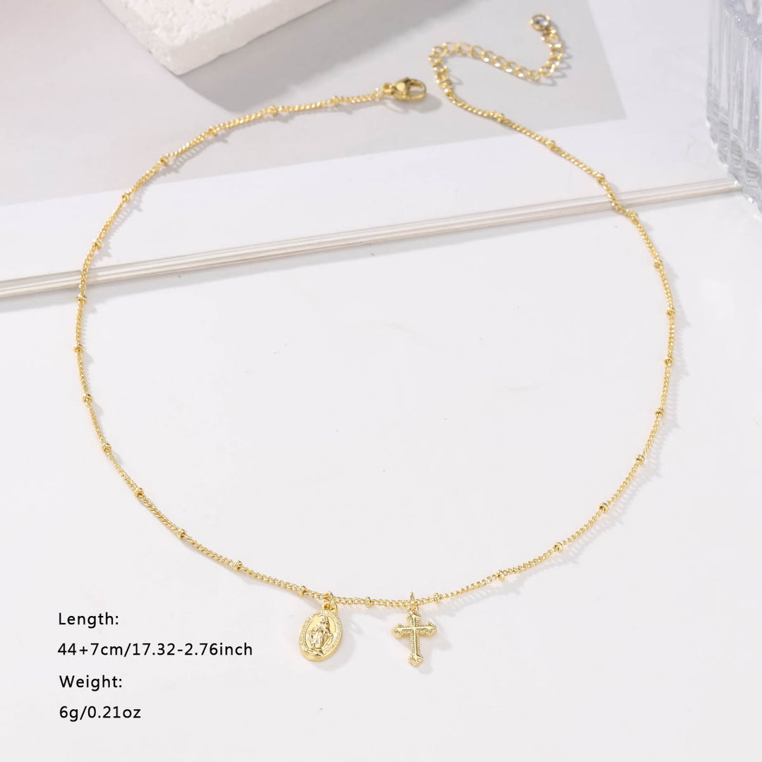 Christianartworkshop Cross & Our Lady Dual Pendant Golden Necklace: Embody His Grace and Maternal Care - image 3