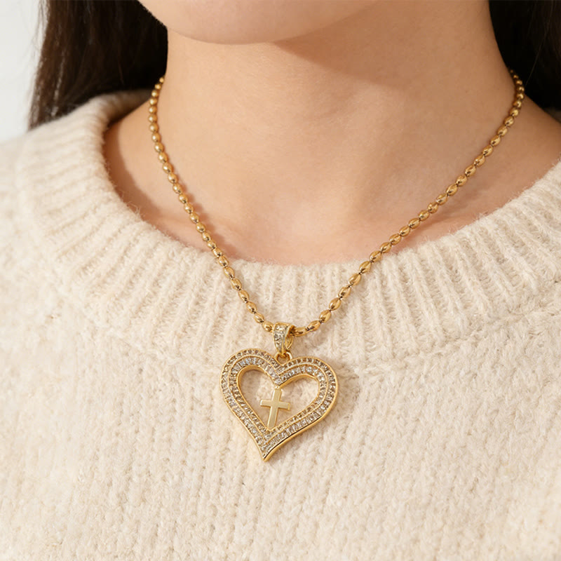 Christianartworkshop Golden Heart & Cross Sparkle Pendant Necklace: Embody His Sacred Love - Heart & Cross - image 0