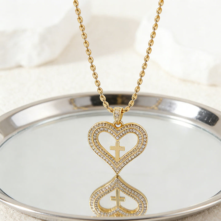 Christianartworkshop Golden Heart & Cross Sparkle Pendant Necklace: Embody His Sacred Love - image 3