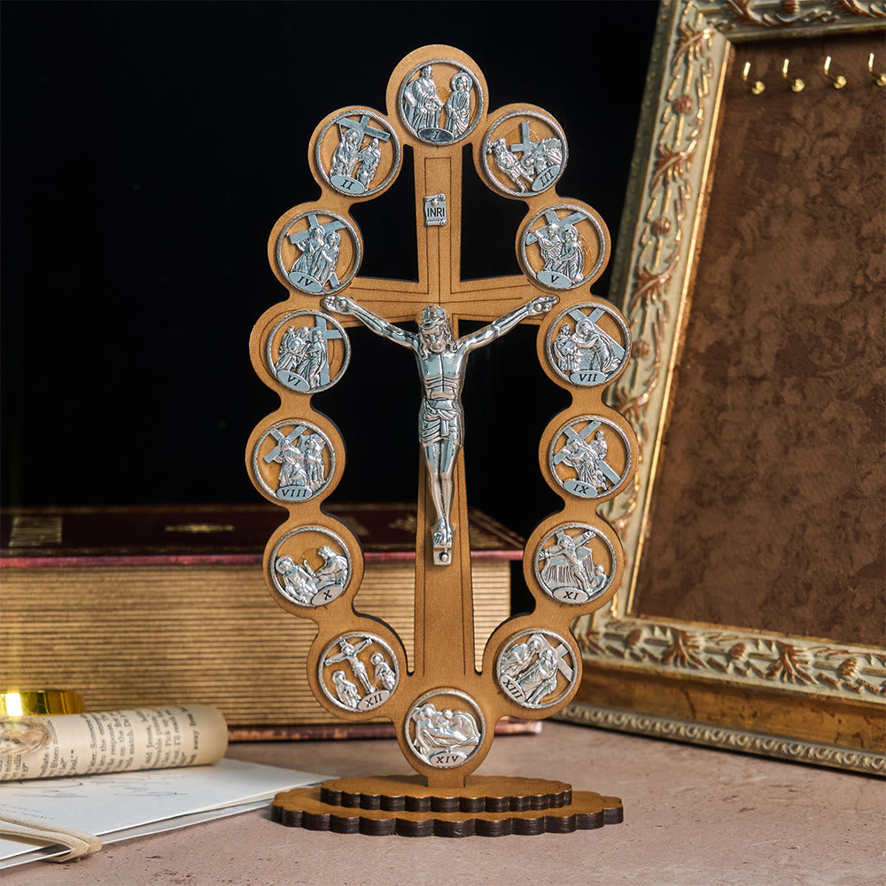 Christianartworkshop 14 Stations of the Crucifix Wooden Desktop Ornament: Embody His Sacred Journey - Large - image 1