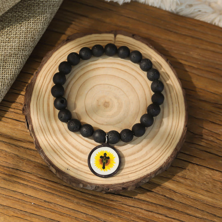 Christianartworkshop NFC-Enabled Natural Stone Bible Verse Bracelet: Tap to Receive Daily Jesus’ Word - Black & Cross B - image 16