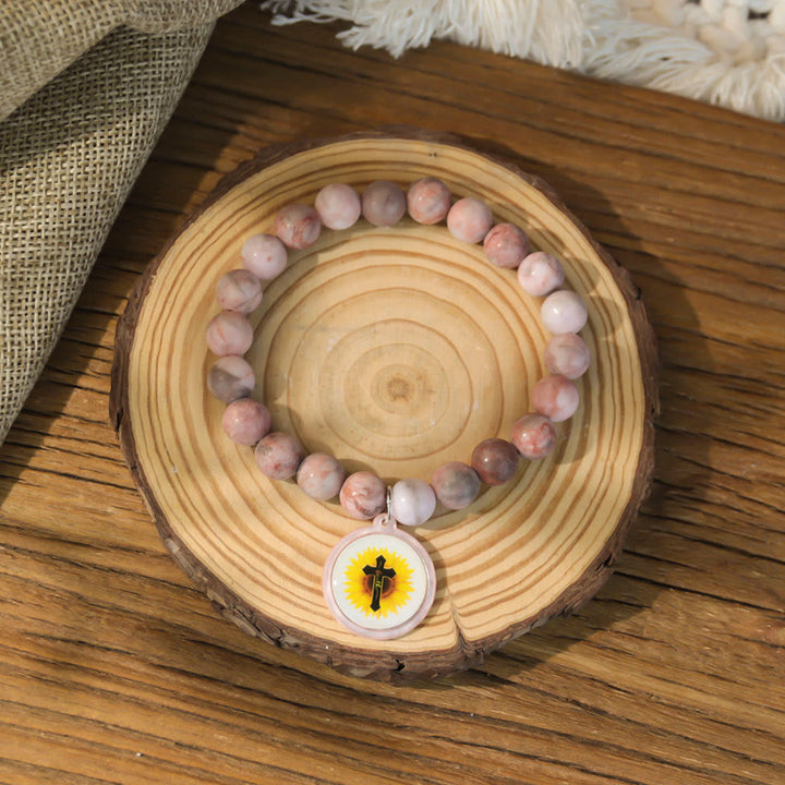 Christianartworkshop NFC-Enabled Natural Stone Bible Verse Bracelet: Tap to Receive Daily Jesus’ Word - Pink & Cross B - image 10