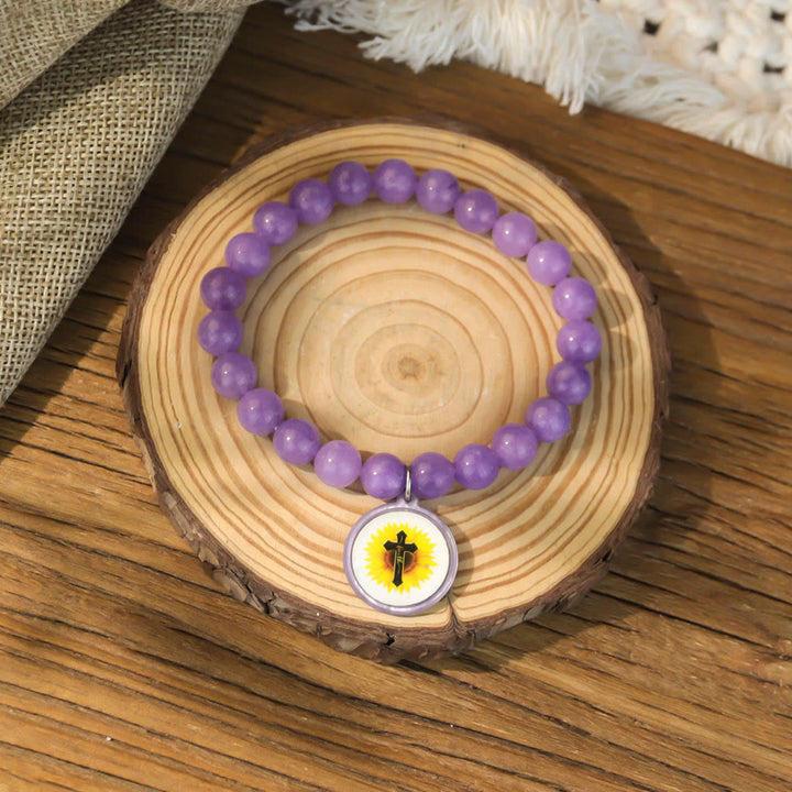 Christianartworkshop NFC-Enabled Natural Stone Bible Verse Bracelet: Tap to Receive Daily Jesus’ Word - Purple & Cross B - image 12