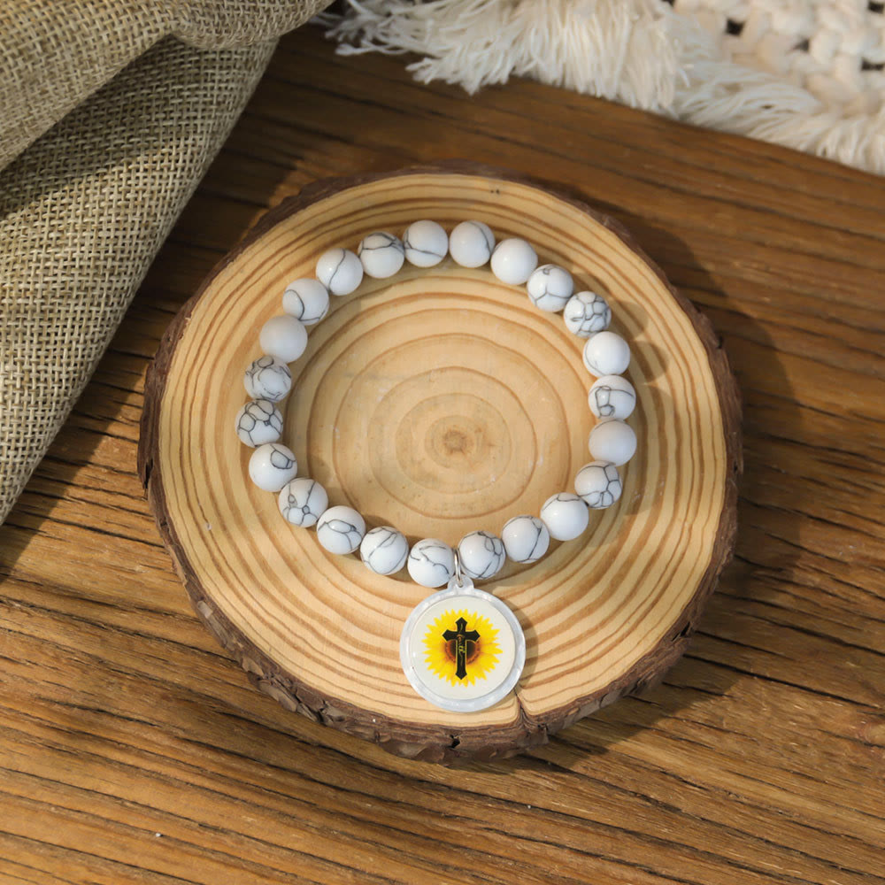 Christianartworkshop NFC-Enabled Natural Stone Bible Verse Bracelet: Tap to Receive Daily Jesus’ Word - White & Cross B - image 11