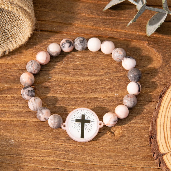 Christianartworkshop NFC-Enabled Natural Stone Bible Verse Bracelet: Tap to Receive Daily Jesus’ Word - Grey & Cross B - image 17