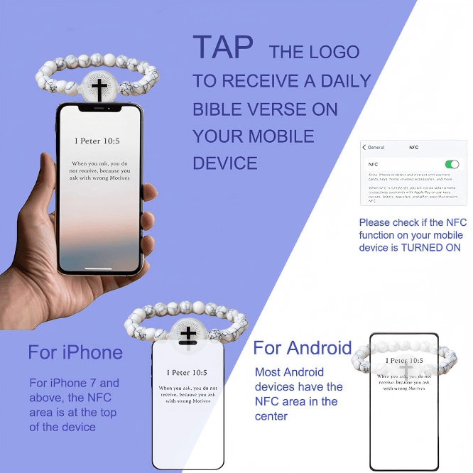 Christianartworkshop NFC-Enabled Natural Stone Bible Verse Bracelet: Tap to Receive Daily Jesus’ Word - image 18