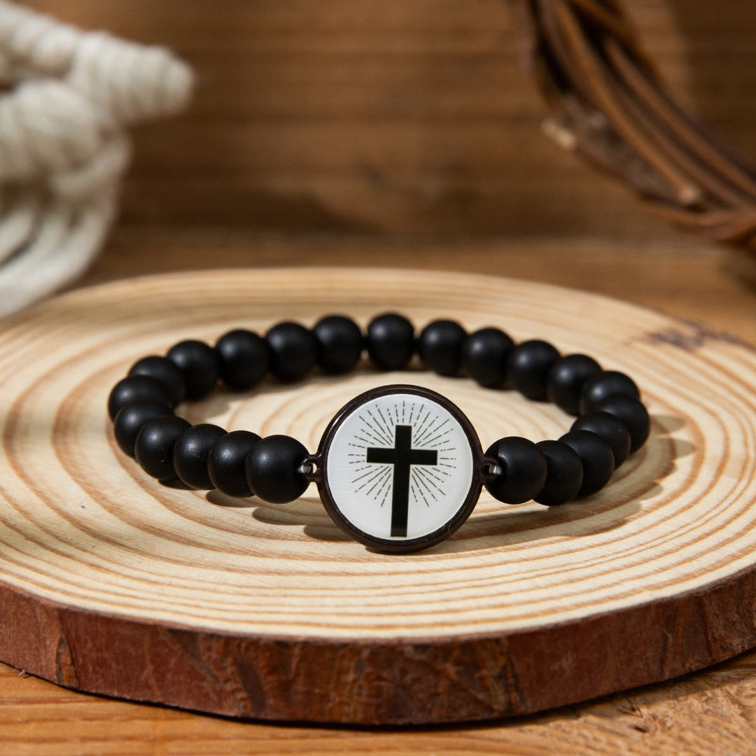 Christianartworkshop NFC-Enabled Natural Stone Bible Verse Bracelet: Tap to Receive Daily Jesus’ Word - Black & Cross A - image 8