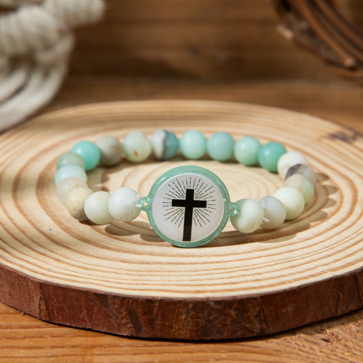 Christianartworkshop NFC-Enabled Natural Stone Bible Verse Bracelet: Tap to Receive Daily Jesus’ Word - Light Green & Cross A - image 3