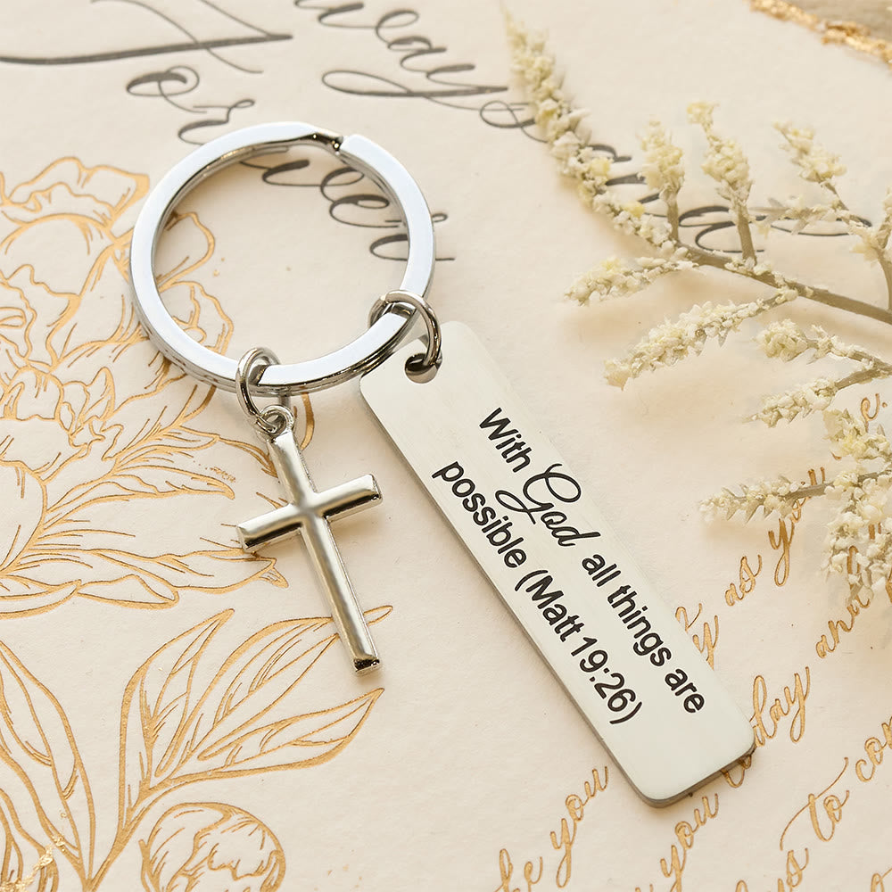 Christianartworkshop Engraved Bible Verse Keychain with Cross Charm: Carry Jesus’ Promises Wherever You Go - image 1