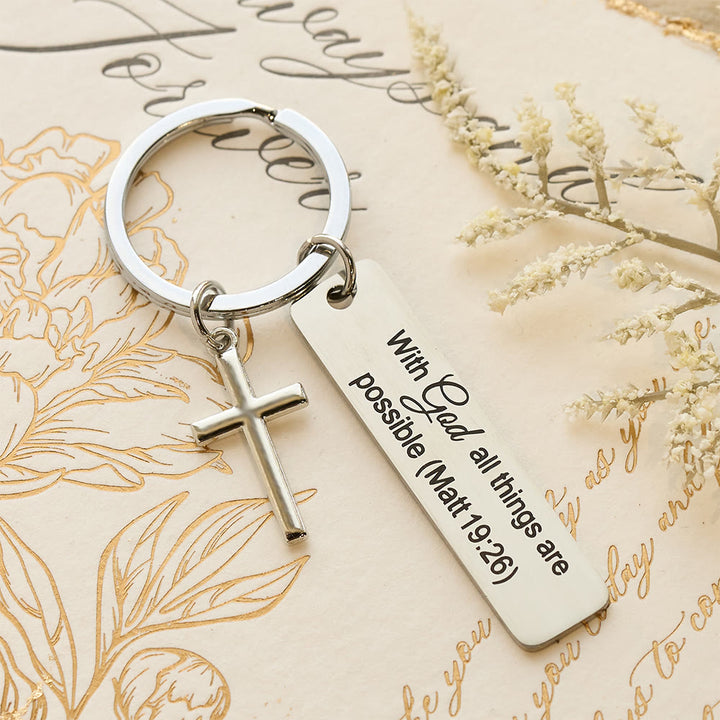 Christianartworkshop Engraved Bible Verse Keychain with Cross Charm: Carry Jesus’ Promises Wherever You Go - image 1