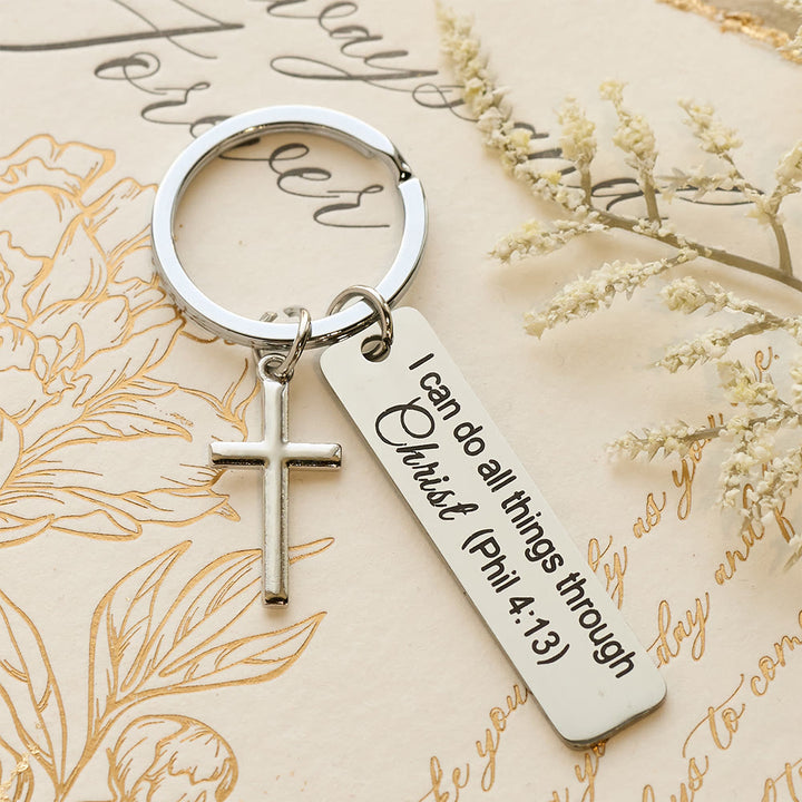 Christianartworkshop Engraved Bible Verse Keychain with Cross Charm: Carry Jesus’ Promises Wherever You Go - image 5
