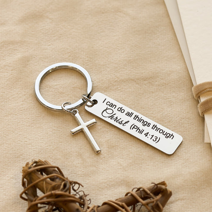 Christianartworkshop Engraved Bible Verse Keychain with Cross Charm: Carry Jesus’ Promises Wherever You Go - Phil 4:13 - image 4
