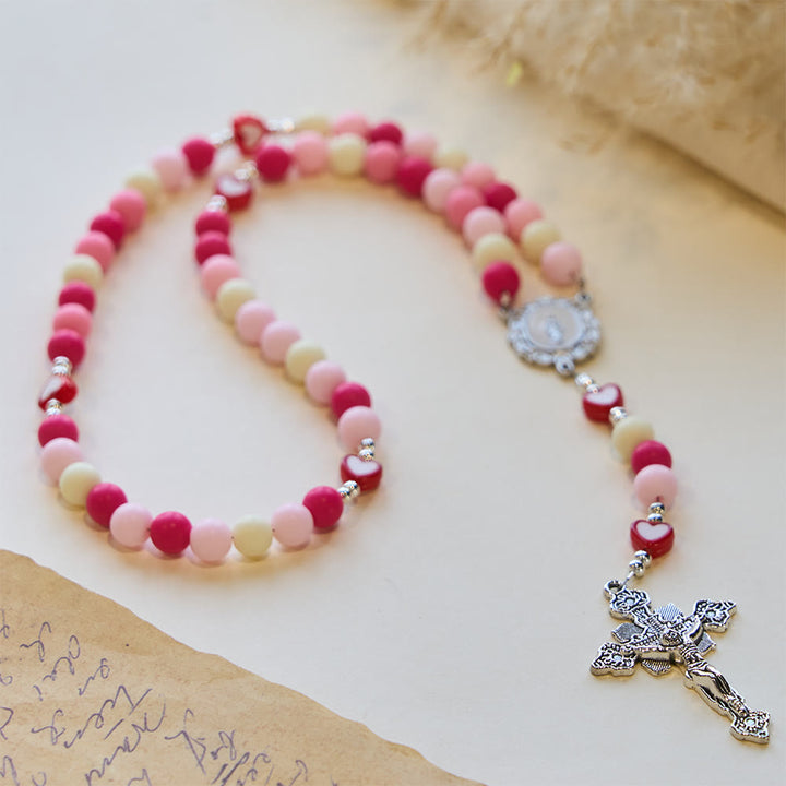 Christianartworkshop Our Lady Crucifix Pink Rosary with Heart Accents: Embody Sacred Love and Gentle Devotion - image 4
