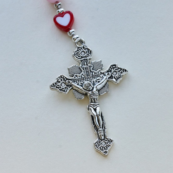 Christianartworkshop Our Lady Crucifix Pink Rosary with Heart Accents: Embody Sacred Love and Gentle Devotion - image 8