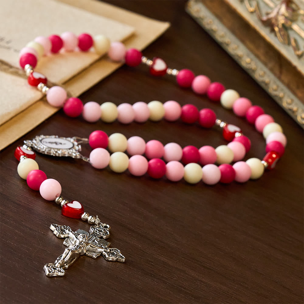 Christianartworkshop Our Lady Crucifix Pink Rosary with Heart Accents: Embody Sacred Love and Gentle Devotion - image 2