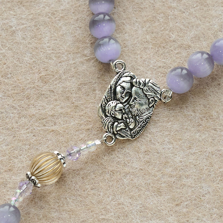 Christianartworkshop Purple Cat’s Eye & Champagne Lantern Bead Holy Family Rosary: Embody Serene Devotion - image 7