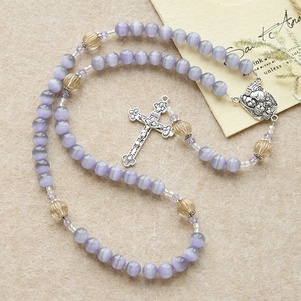 Christianartworkshop Purple Cat’s Eye & Champagne Lantern Bead Holy Family Rosary: Embody Serene Devotion - image 2