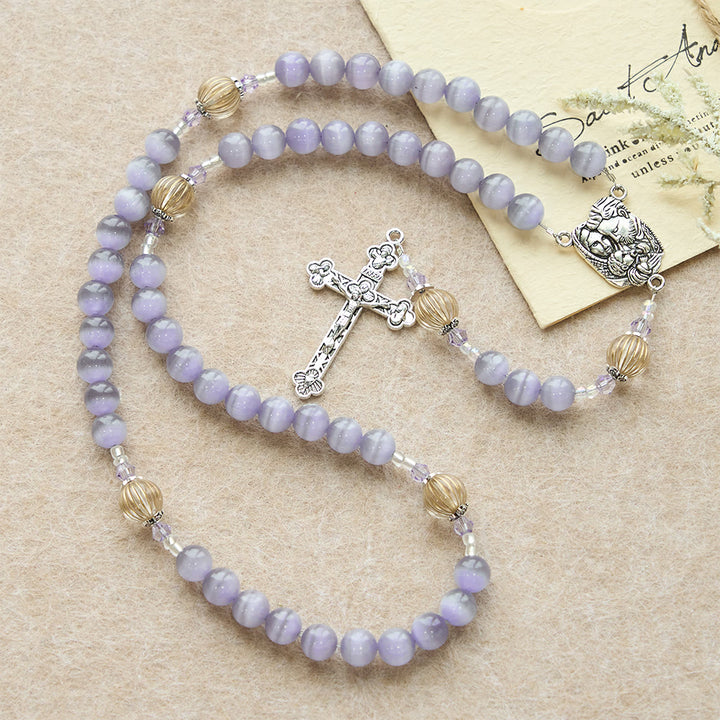 Christianartworkshop Purple Cat’s Eye & Champagne Lantern Bead Holy Family Rosary: Embody Serene Devotion - image 2