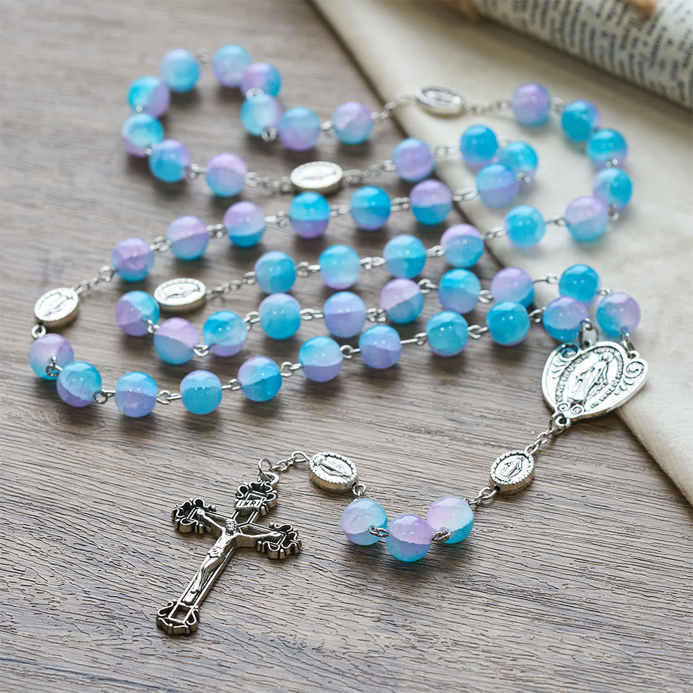 Christianartworkshop Blue-Purple Glass Bead Our Lady Rosary: Embody Sacred Love and Serene Devotion - image 4