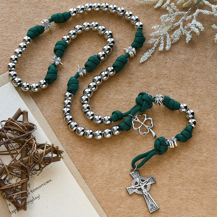 Christianartworkshop Four-Leaf Clover Crucifix Paracord Rosary: Embody Sacred Strength and Devotion - Crucifix - image 0