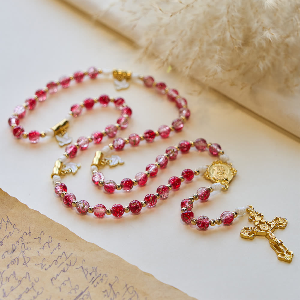 Christianartworkshop Red Glass Bead Holy Spirit Dove Our Lady Rosary: Embody Sacred Love and Vibrant Devotion - image 7