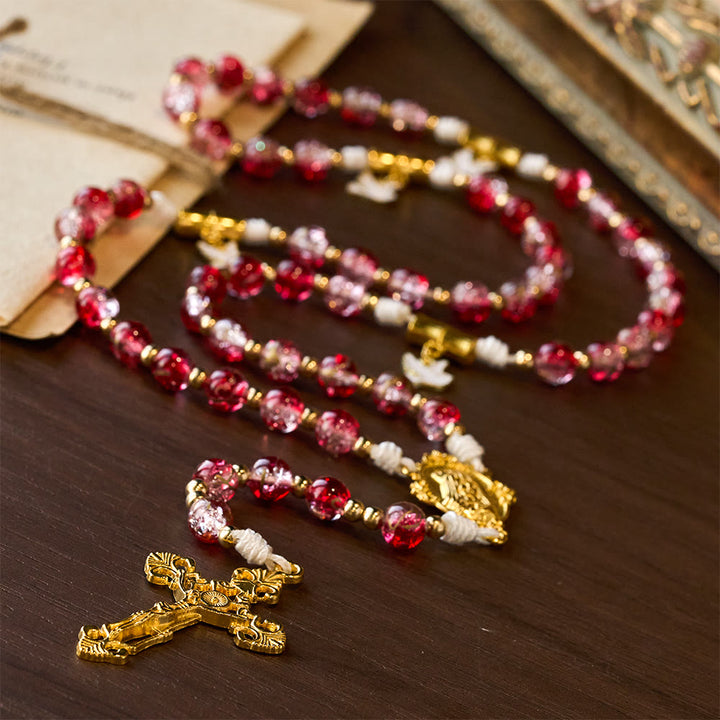 Christianartworkshop Red Glass Bead Holy Spirit Dove Our Lady Rosary: Embody Sacred Love and Vibrant Devotion - image 3