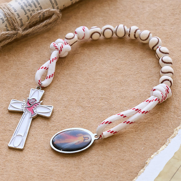 Christianartworkshop Baseball Bead Pocket Rosary with Dove Crucifix & Divine Mercy Medal - image 4