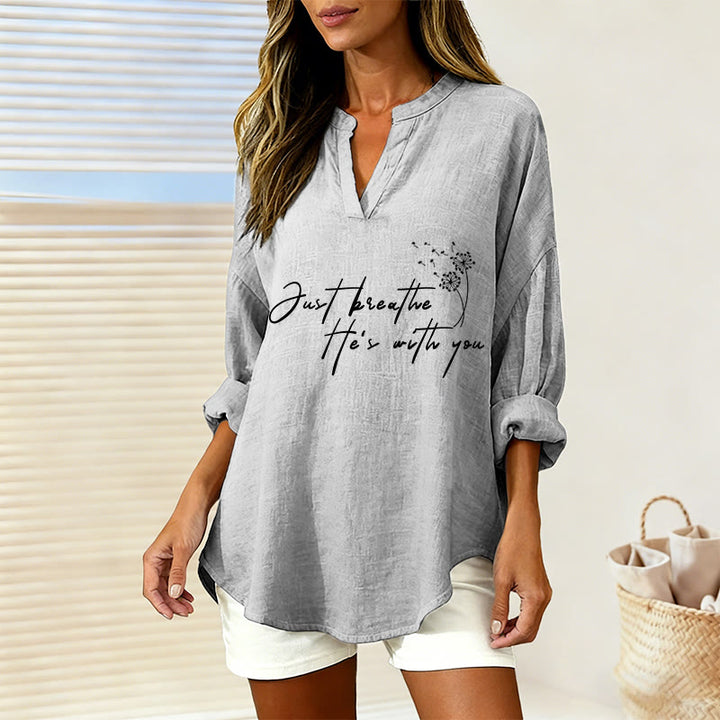 Christianartworkshop Just Breathe, He’s With You Dandelion Print Women’s Blouse: Embody Faith and Gentle Peace - Grey - 2XL - image 0
