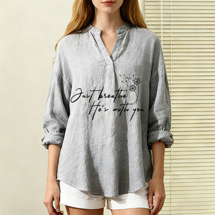 Christianartworkshop Just Breathe, He’s With You Dandelion Print Women’s Blouse: Embody Faith and Gentle Peace - image 4