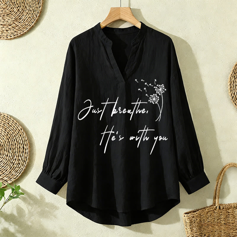 Christianartworkshop Just Breathe, He’s With You Dandelion Print Women’s Blouse: Embody Faith and Gentle Peace - Black - 2XL - image 12