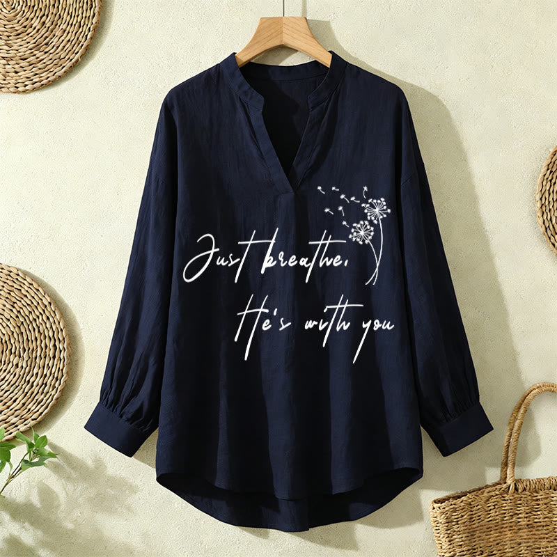 Christianartworkshop Just Breathe, He’s With You Dandelion Print Women’s Blouse: Embody Faith and Gentle Peace - Navy Blue - 2XL - image 6