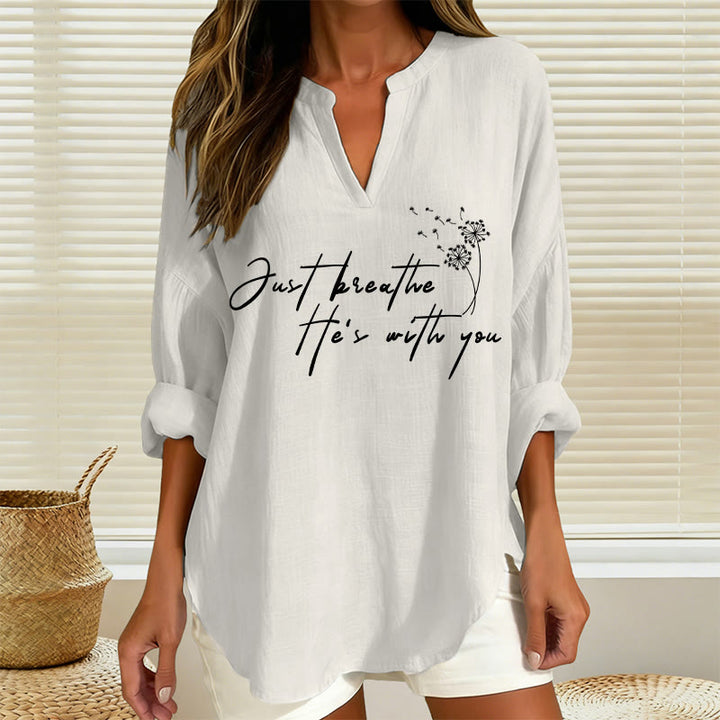 Christianartworkshop Just Breathe, He’s With You Dandelion Print Women’s Blouse: Embody Faith and Gentle Peace - image 11