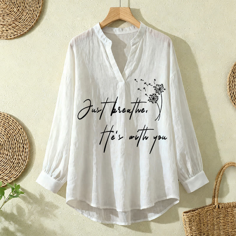 Christianartworkshop Just Breathe, He’s With You Dandelion Print Women’s Blouse: Embody Faith and Gentle Peace - White - 2XL - image 9