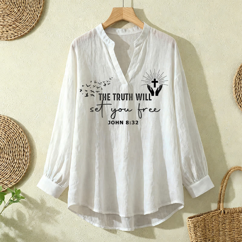 Christianartworkshop The Truth Will Set You Free John 8:32 Women’s Blouse: Embody Faith and Freedom - White - 2XL - image 6