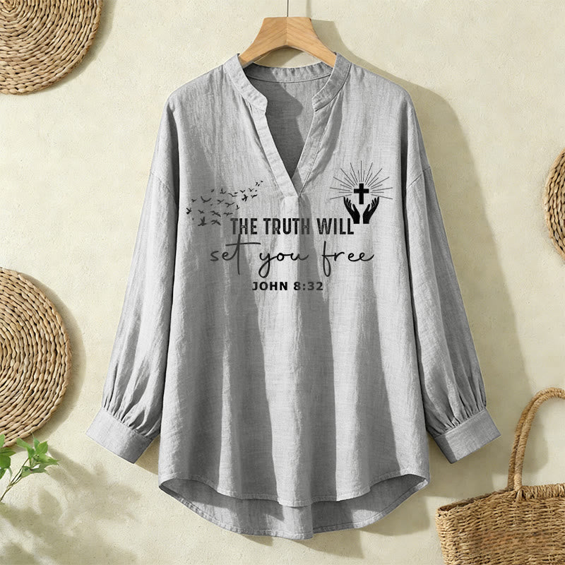 Christianartworkshop The Truth Will Set You Free John 8:32 Women’s Blouse: Embody Faith and Freedom - Grey - 2XL - image 12