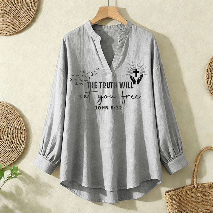 Christianartworkshop The Truth Will Set You Free John 8:32 Women’s Blouse: Embody Faith and Freedom - Grey - 2XL - image 12
