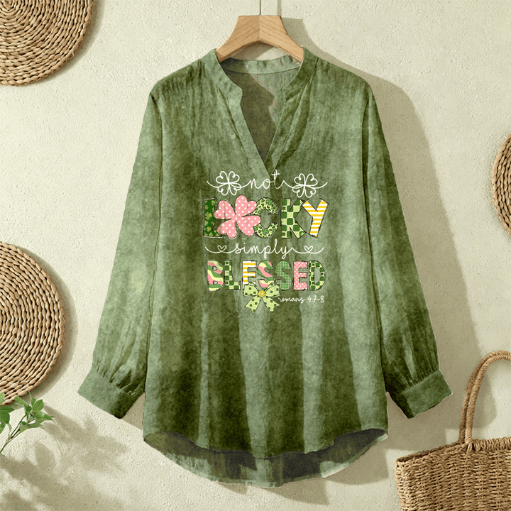 Christianartworkshop Not Lucky, Simply Blessed James 4:7-8 Women’s Blouse: Embody Faith and Gratitude - image 2