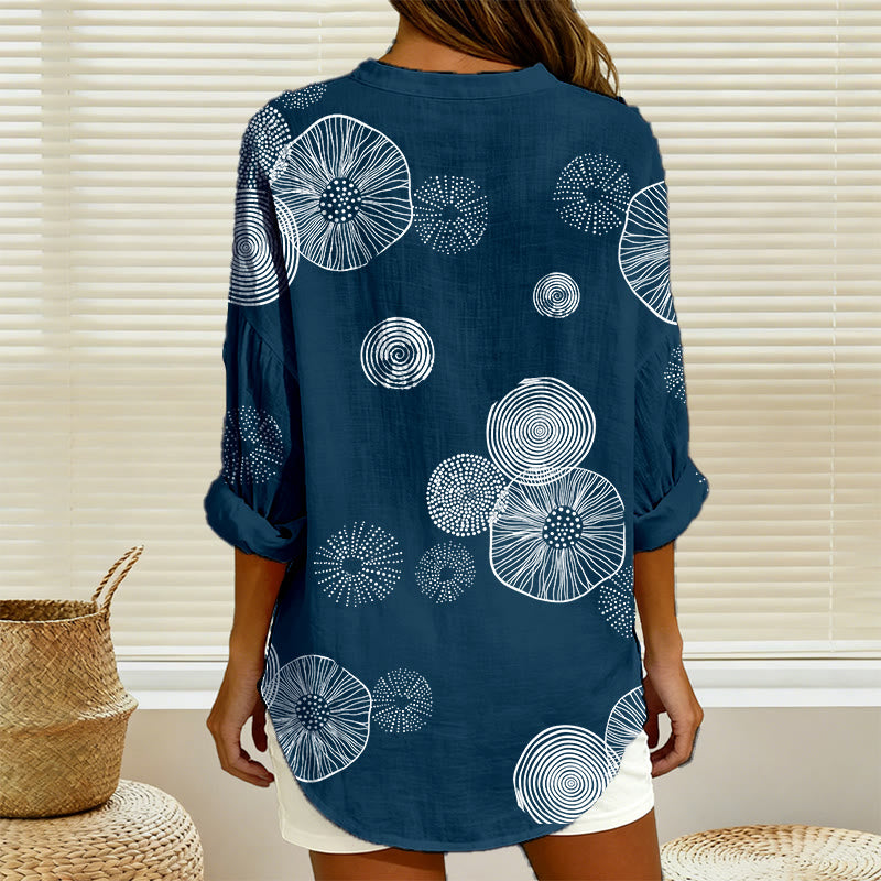 Christianartworkshop Navy Abstract Floral & White Cross Women’s Blouse: Embody Faith and Effortless Grace - image 5