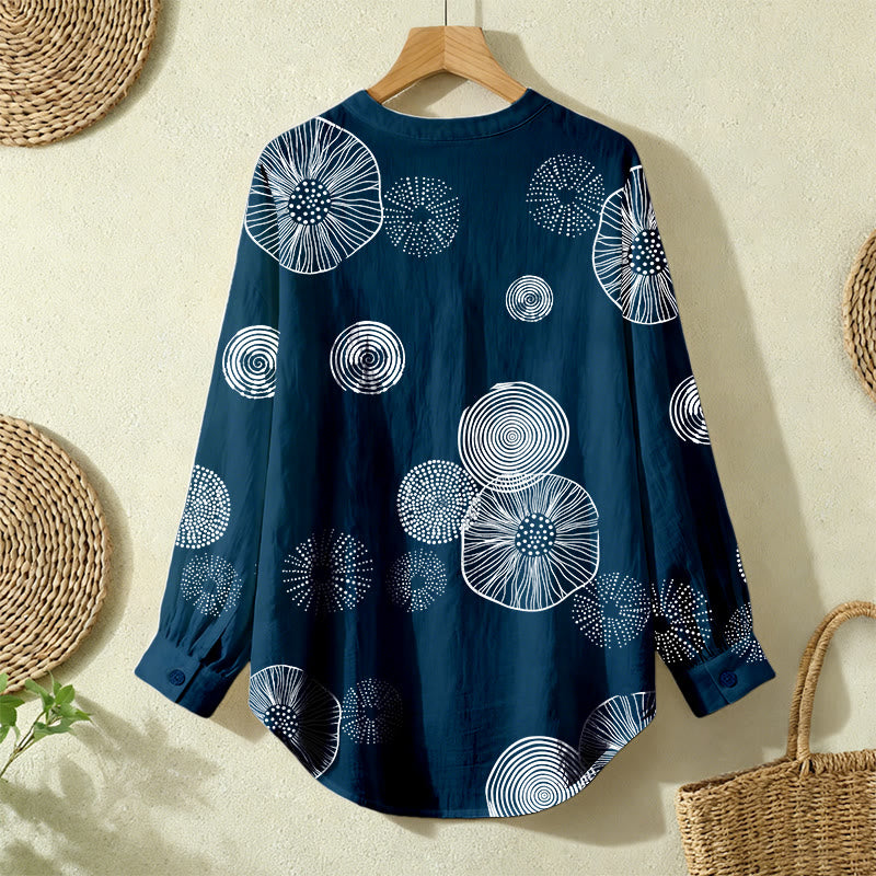 Christianartworkshop Navy Abstract Floral & White Cross Women’s Blouse: Embody Faith and Effortless Grace - image 3