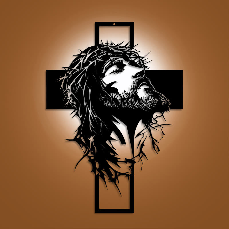 Christianartworkshop Crown of Thorns Jesus Cross Metal Wall Decor: Heartfelt Faith Statement  - Black - 11.22''*15.75''/28.5*40cm - image 0