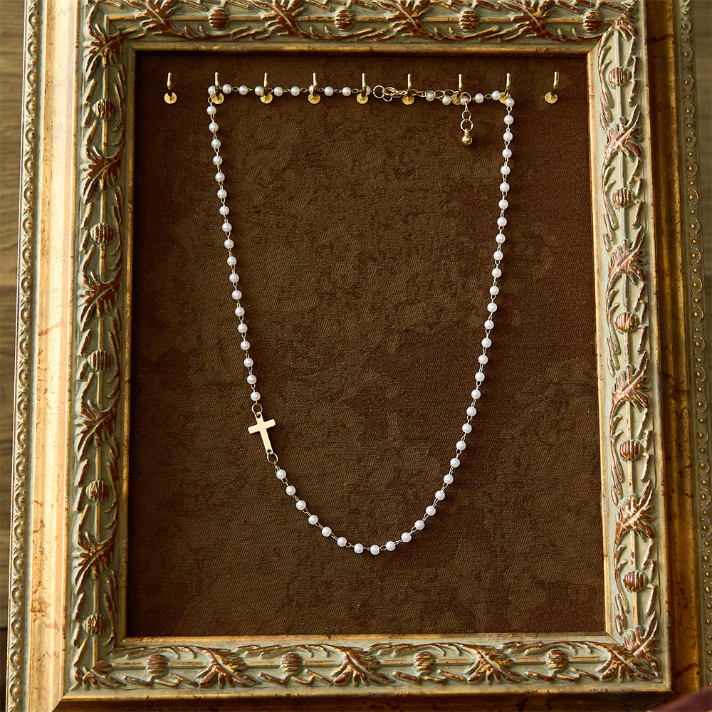 Christianartworkshop White Beads with Cross Necklace: Elegant Devotion & Faithful Grace - image 5