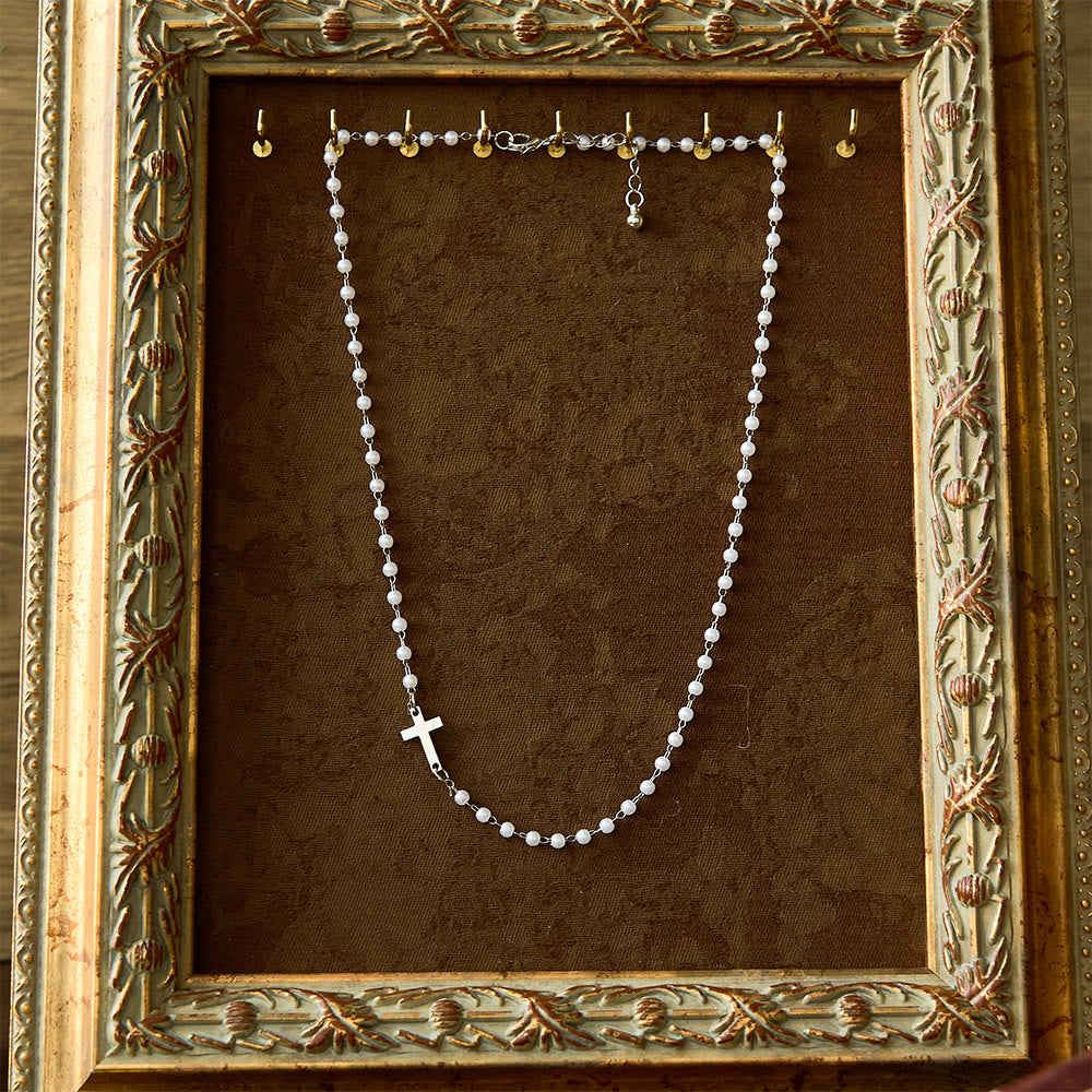 Christianartworkshop White Beads with Cross Necklace: Elegant Devotion & Faithful Grace - image 3