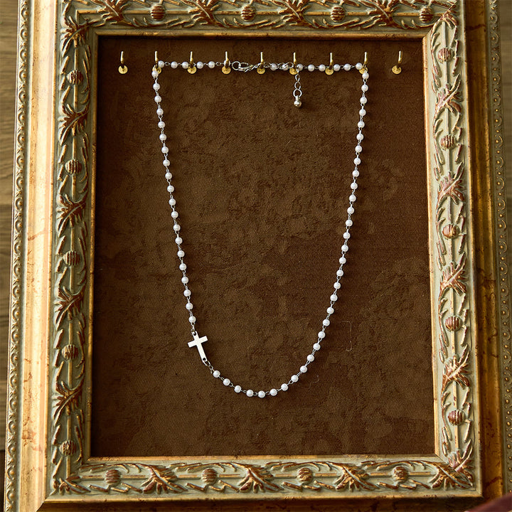 Christianartworkshop White Beads with Cross Necklace: Elegant Devotion & Faithful Grace - image 3