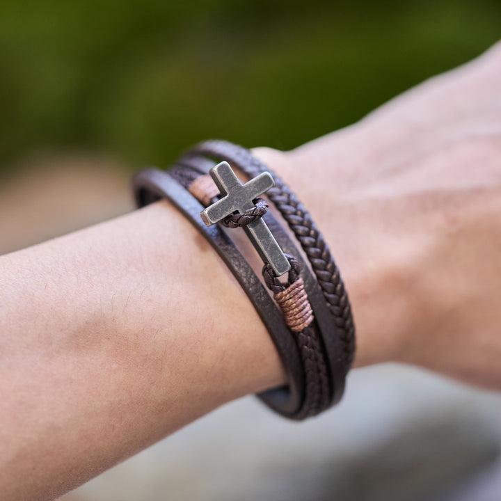 Christianartworkshop Tri - Color Stainless Steel Cross & Braided Leather Fashion Bracelet - image 27