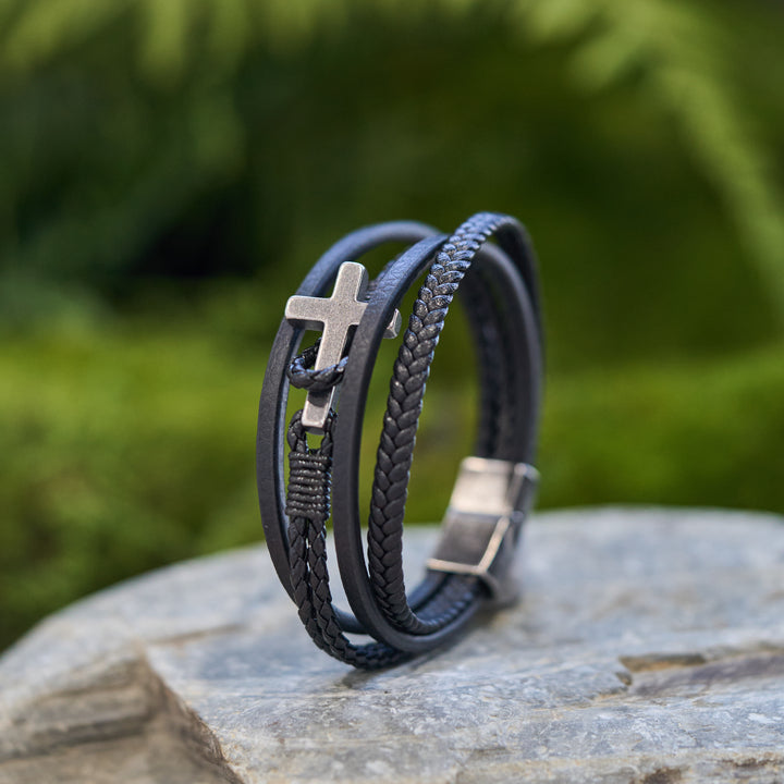 Christianartworkshop Tri - Color Stainless Steel Cross & Braided Leather Fashion Bracelet - image 21